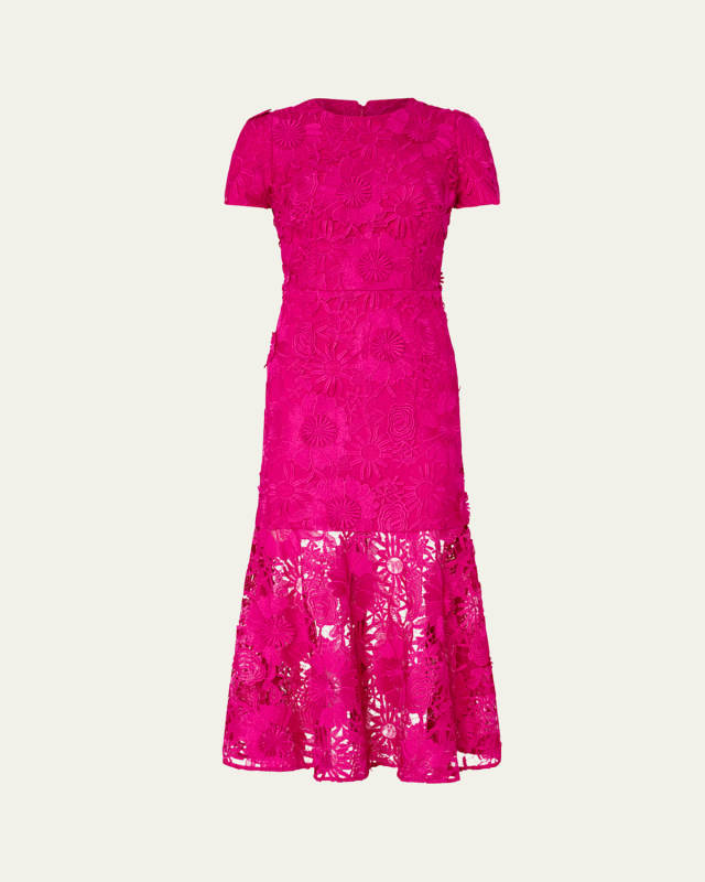 Tahlia A-Line Cady & Floral Lace Midi Dress